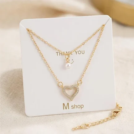 2 Layered Gold Plated Crystal Pendant Set