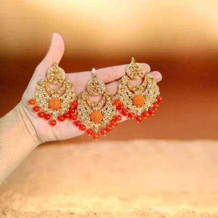 Bridal Gold Plated Crystal Earrings Set Orange