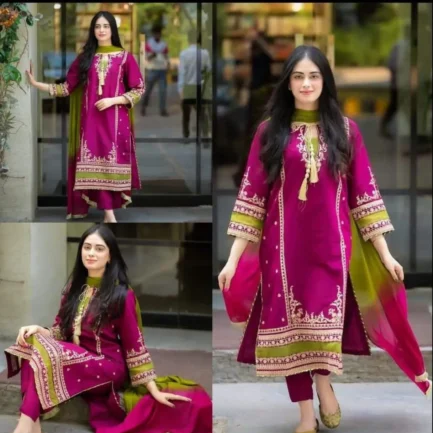 3 Pcs Women's Unstitched Embroidered Suit