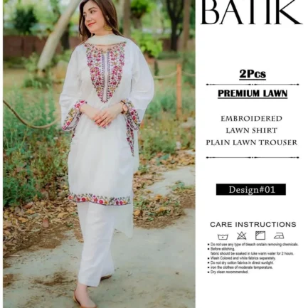 White Embroidered Lawn 3Pcs Women Suit with Dupatta