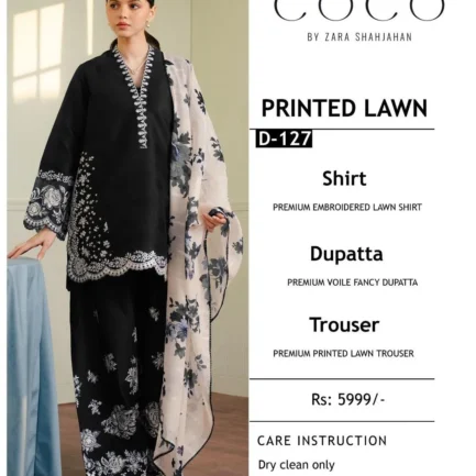 Black Embroidered Lawn 3Pcs Women Suit with Dupatta