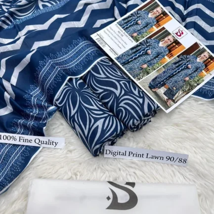 Blue Printed Lawn 3 Pcs Women Suit Set