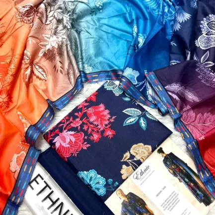 3 Pcs Women's Blue Digital Print Lawn Suit Set