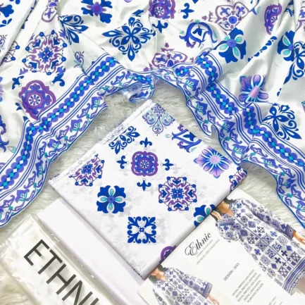 Women Unstitched Lawn Suit 3Pcs White Digital Print Ethnic Ramadan Eid