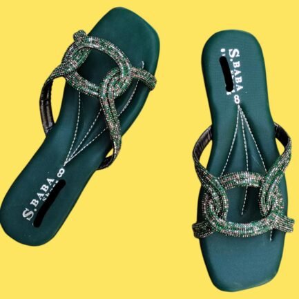 Green Rhinestone Satin Women's Formal Flats