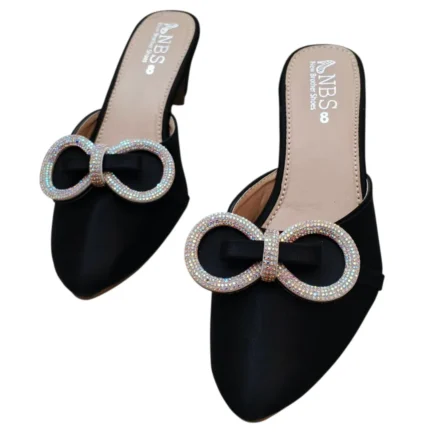 Black Rhinestone Bow Heels Women Size 6-11